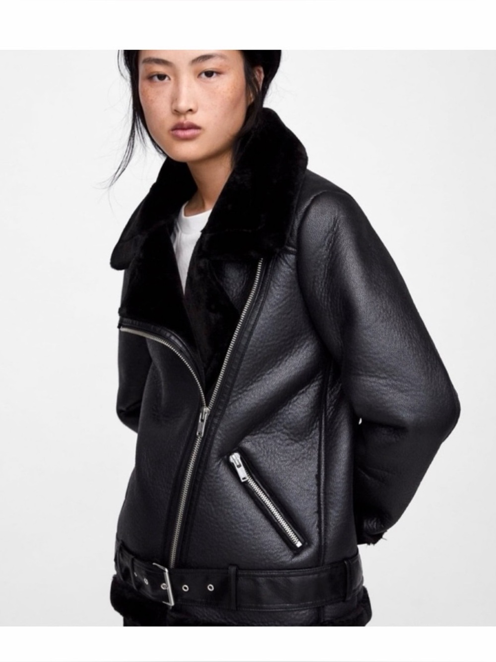 Zara faux leather and fur biker jacket